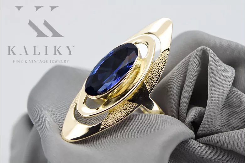 Sapphire 14K Yellow gold Ring Vintage style vrc189y
